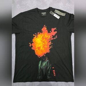 G West Vibrant Orange and Black Short Sleeve Tee with Fire Head  Design